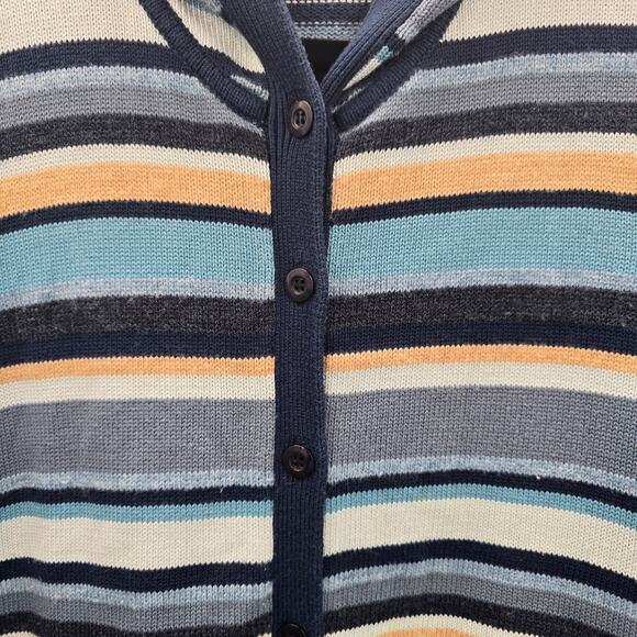 Liz Claiborne Blue Stripe Button Hoodie Knit Long Sweater Cardigan Small - Picture 6 of 7